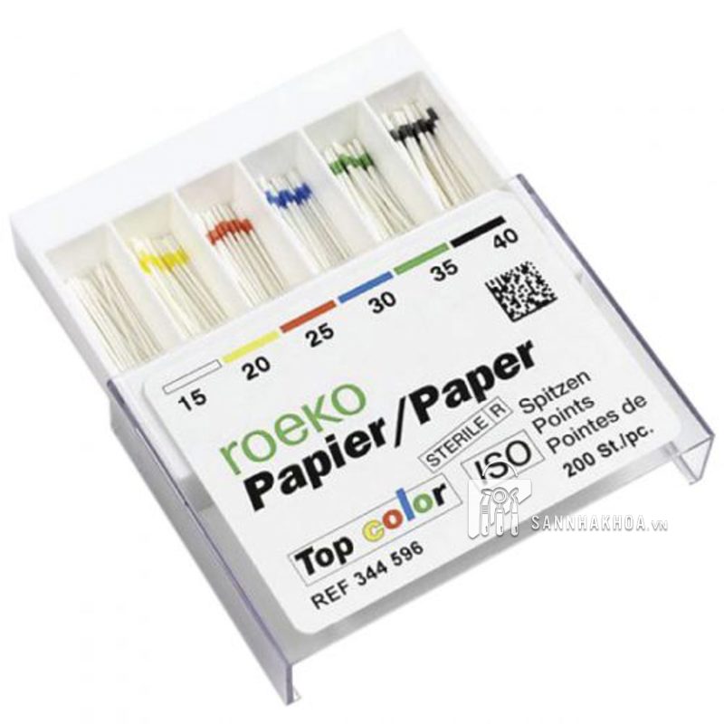 Côn giấy có mã màu Iso 15-40 - Roeko Paper Points Top Color ISO 2%