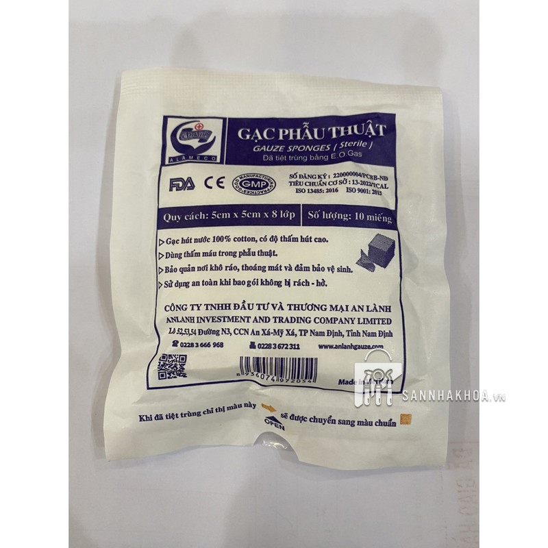 Gạc tiệt trùng Gauze Sponges 5cm x 5cm x 8 lớp gói 10 miếng Gạc tiệt trùng Gauze Sponges 5cm x 5cm x 8 lớp gói 10 miếng