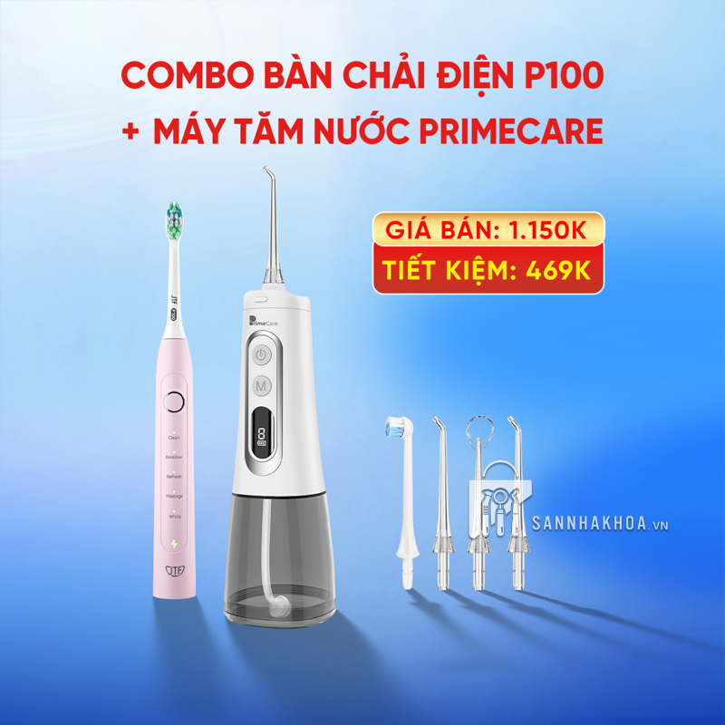 Combo bàn chải điện P100 + máy tăm nước PrimeCare